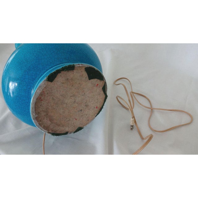 Early 21st Century MCM Azure Ceramic Crackle Glaze Lamp For Sale - Image 5 of 8