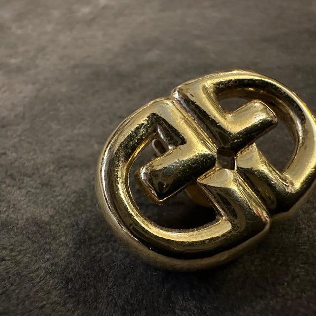 Metal 1980s Costume Jewelry Logo Gilt Metal Earrings by Givenchy For Sale - Image 7 of 12