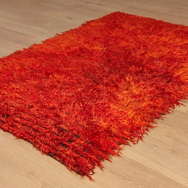 Turkish Hand Knotted Orange Wool Rug, 1980s For Sale - Image 17 of 18