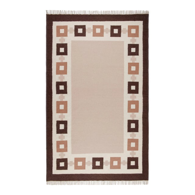 Part & Parcel Goods Wool Chain Rug 8' x 10', Bisque, Topaz, Chocolate and Eggshell For Sale