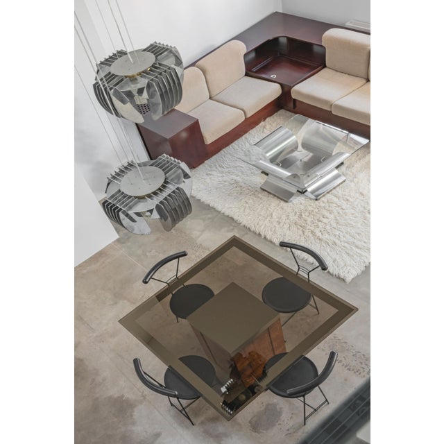 Brutalist Aluminium Ceiling Light with Handmade Textured Glass, 1980 For Sale - Image 11 of 14