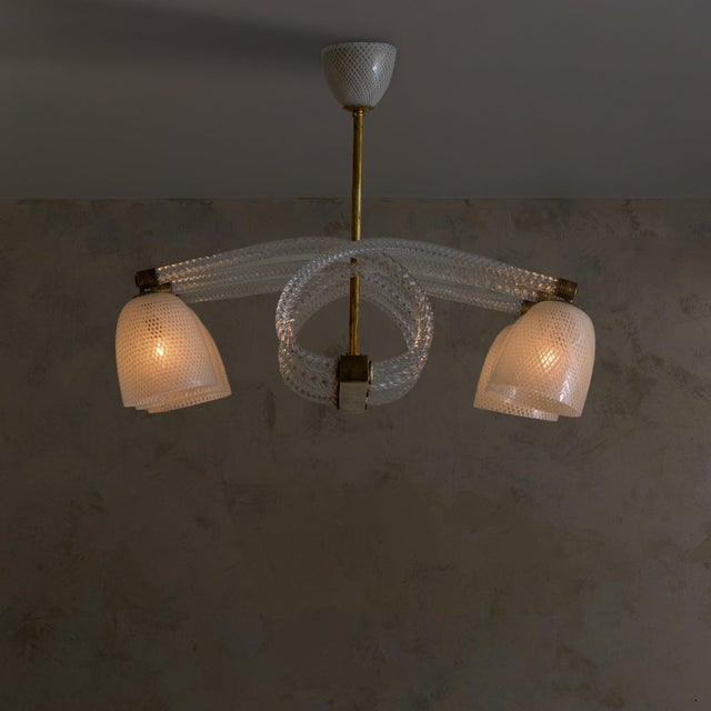 Italian Reticello Murano Glass Chandelier Attributed to Ercole Barovier, 1940s For Sale - Image 10 of 13