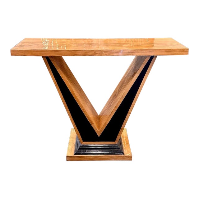 MCM Italian Elm Wood v Shape Console For Sale
