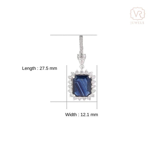 Art Deco 3.32ct Emerald-Cut Blue Sapphire Diamond Halo Pendant in 14k Gold For Sale - Image 9 of 13
