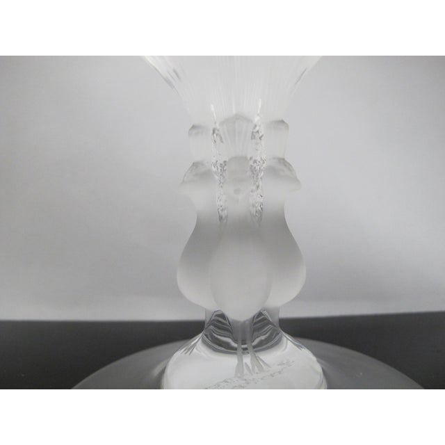 Lalique France Crystal Virginia Peacock Footed Compote Bowl Candy Dish 6 3/4" For Sale - Image 14 of 16