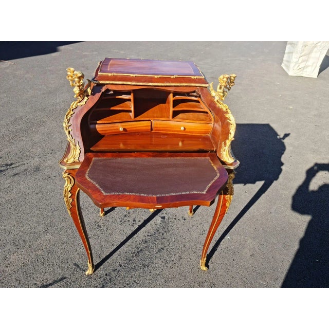 Wood French Louis XV Style Gilt Bronze Writing Secretary Desk/ Table for Home and Office. For Sale - Image 7 of 12