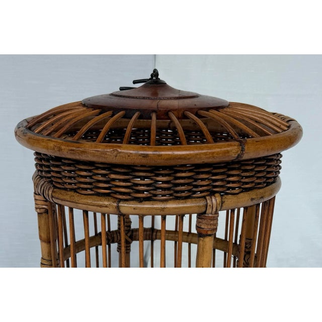 Wood Vintage Boho Chic Bamboo and Rattan Birdcage For Sale - Image 7 of 11