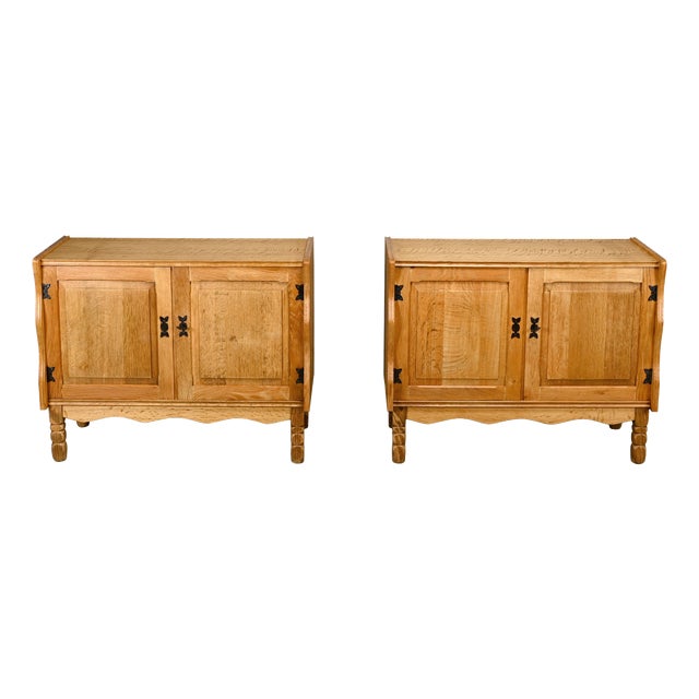 Mid-Century Danish Oak Bedside Cabinets by Henning Kjærnulf, Denmark, 1960s, Set of 2 For Sale