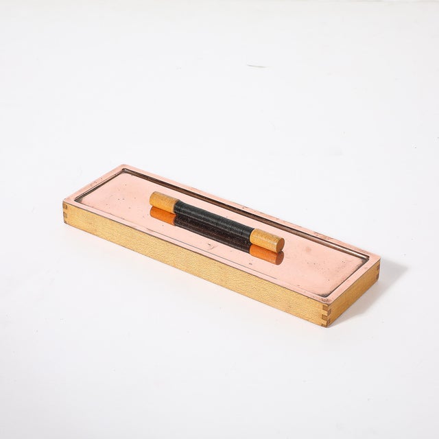 Manning Bowman & Co. Art Deco Copper Box With Teak Handle Signed Manning Bowman For Sale - Image 4 of 12
