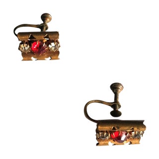 Ruby Red Rhinestone Art Deco 1920S Earrings For Sale