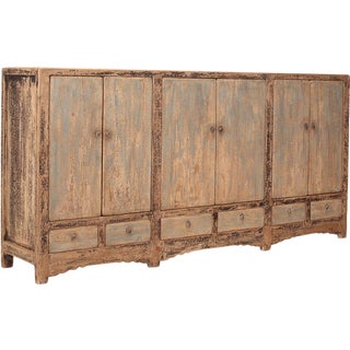 Sarreid Black Washed Blue Old Pine Iron Sideboard For Sale