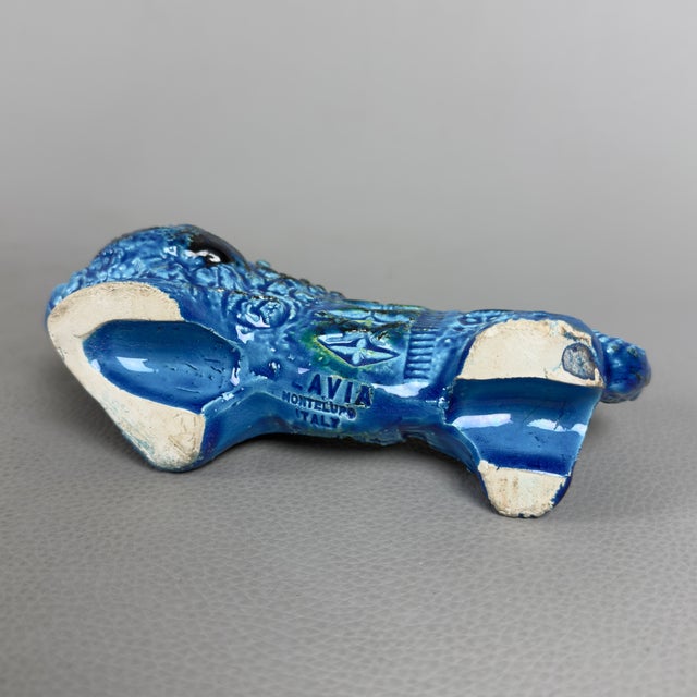 Vintage Blue Ceramic Lion Sculpture by Aldo Londi for Bitossi / Flavia Montelupo, 20th Century For Sale - Image 6 of 11