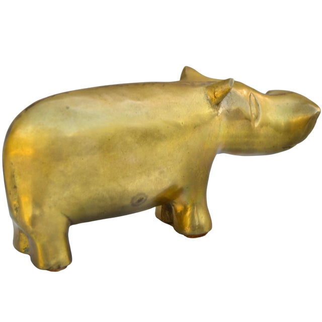 Mid 20th Century Handcrafted Americana Brass Hippo Figurine Accent For Sale - Image 4 of 6