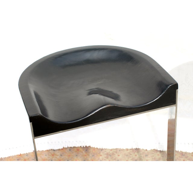 Wood 1970s Pair of Warren Bacon Oak and Chrome Stools Stained Black For Sale - Image 7 of 11