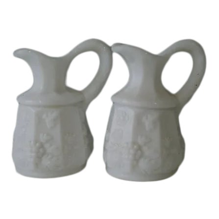 1980s Small Milk Glass Creamers / Syrup Vases - a Pair For Sale