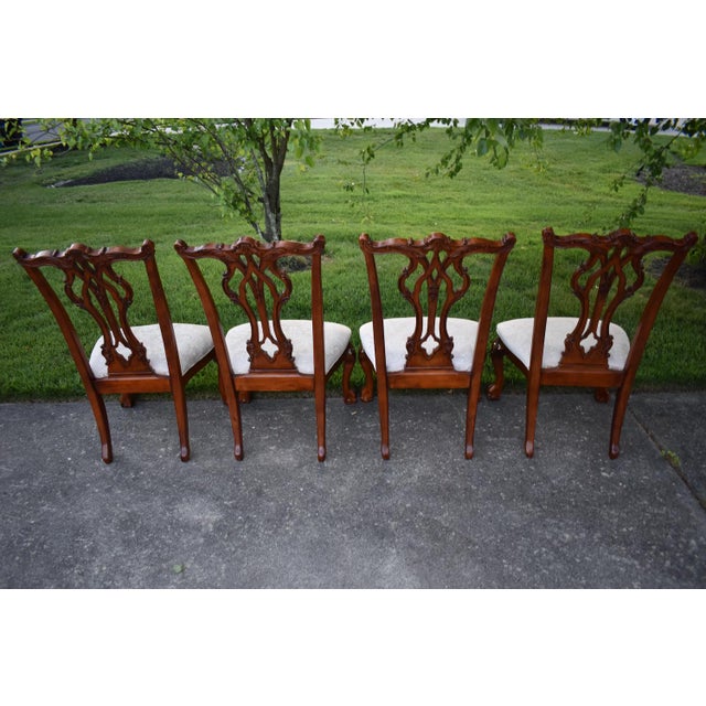 Vtg. Set of Four Heavily Carved Chippendale Style Cherry Side Dining Chairs For Sale - Image 12 of 16