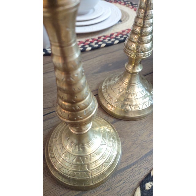 Vintage 14" Brass Moroccan Candle Sticks. Set of 2 For Sale In Phoenix - Image 6 of 11