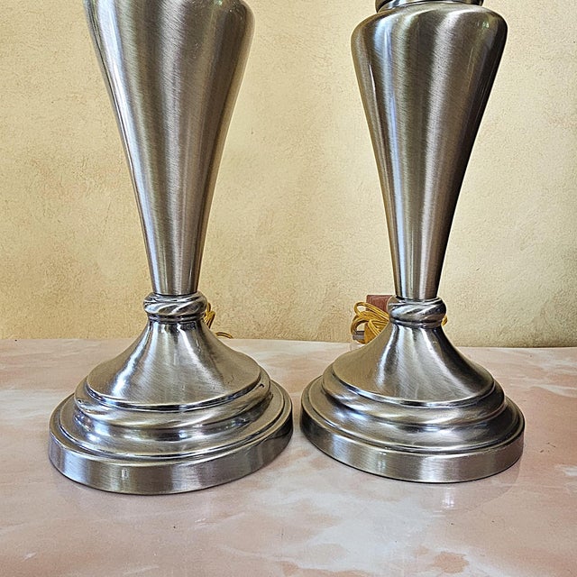 Metal Pair of Vintage Stiffel Brushed Brass Table Lamps With Original Markings, Hollywood Regency Style For Sale - Image 7 of 18