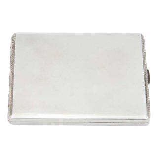 Brushed Silver Cigarette Case with Surrounding Strips For Sale