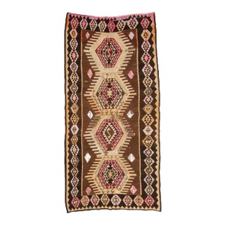 Brown & Pink Vintage Turkish Kilim Rug For Sale