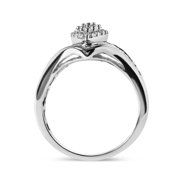 Haus of Brilliance 14K White Gold 3/4 Cttw Round and Baguette cut Diamond Cluster Ring (H-I Color, I1-I2 Clarity) For Sale - Image 4 of 6
