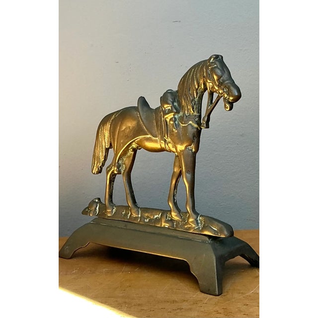 Metal Vintage Brass Horse Door Stop For Sale - Image 7 of 12