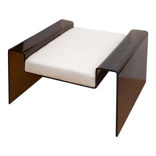 Vintage Spiros Zakas "Pintauro" Charcoal Gradient Lucite Bend Bench With Off White Upholstered Cushion 60's60's For Sale