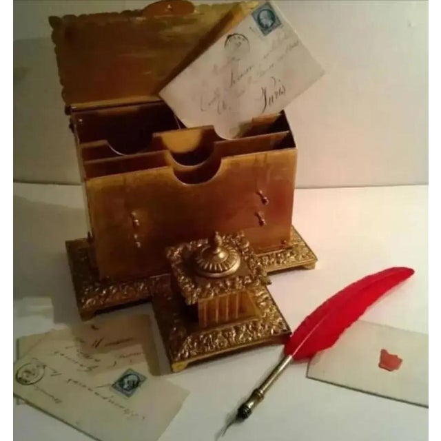 Art Nouveau Late 19th Century Ornate French Repousse Gilt Bronze Letterbox Inkstand For Sale - Image 3 of 12