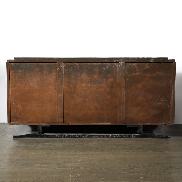 Directoire Style Sideboard in Book-Matched Walnut & Black Lacquer on Plinth Base For Sale - Image 11 of 11