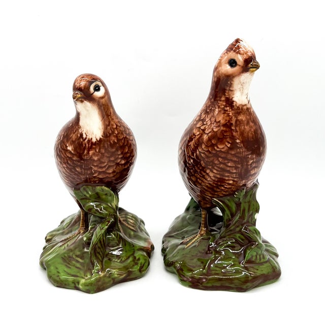 Chestnut Pair of Vintage Holland Mold Quail Figurines – Hand-Painted Majolica Style Birds - Cottagecore, English Country, Traditional, Lodge, Woodland For Sale - Image 8 of 13