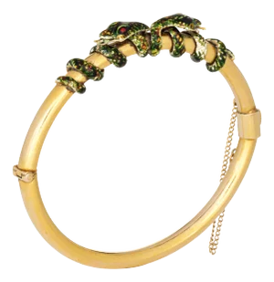 Late 19th Century Antique Victorian Double Snake Bracelet Coiled Enamel 14k Yellow Gold Bangle
