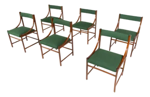 Mid-Century Modern Armchairs in Wood and Fabric, Italy, 1960s, Set of 6
