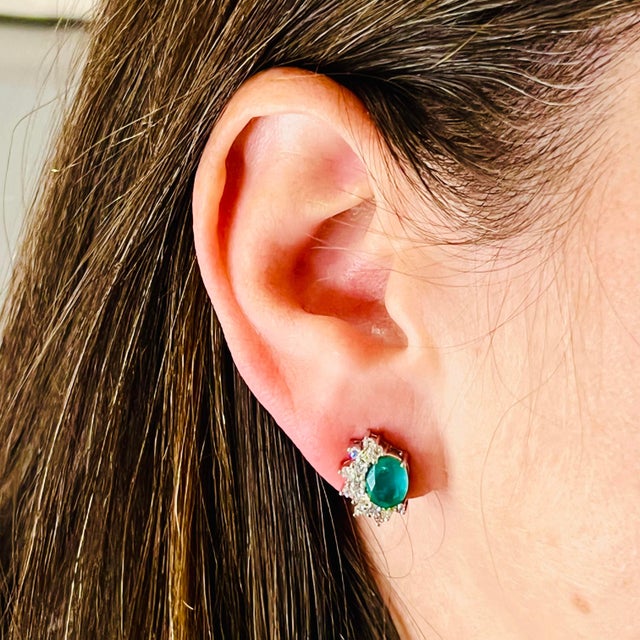 Traditional Natural Emerald Diamond Stud Earrings 14k White Gold 2.77 TCW Certified For Sale - Image 3 of 6