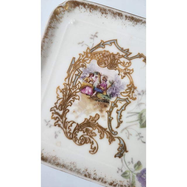 Antique Victorian Miniature Porcelain Plates & Matching Tray – Romantic Pastoral Scenes, Gilt Rococo Decor, C. 1900 (Set of 3) For Sale - Image 17 of 17