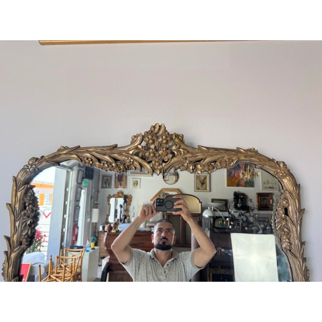 Wood 1970s Italian Hollywood Regency Carved Wood Wall Mirror For Sale - Image 7 of 12