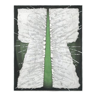 Modern Geometric Green & White Kimono, Abstract Expressionist Collagraph by Patricia A. Pearce For Sale