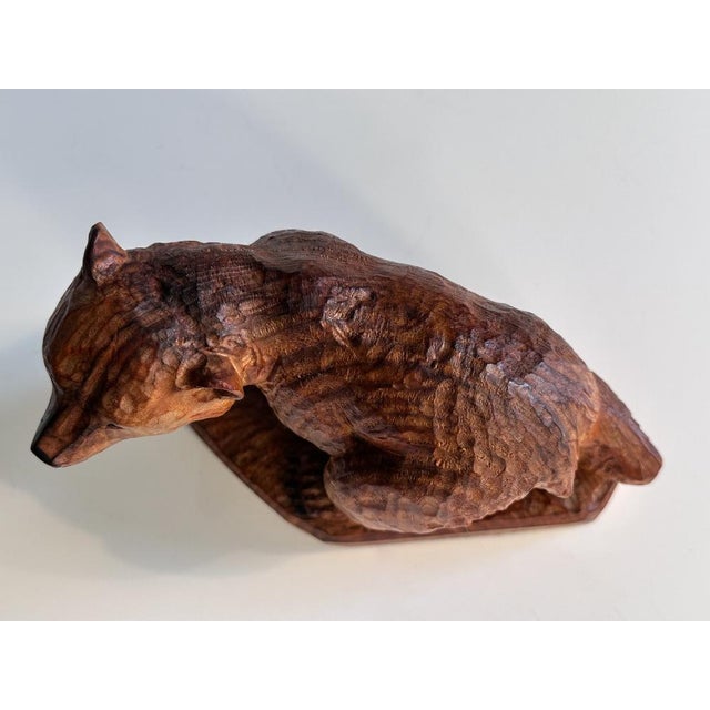 Vintage Rustic Artisan Wooden Hand-Carved Brown Bear Figurine by Henning Engelsen, Norway, 1950s For Sale - Image 9 of 11