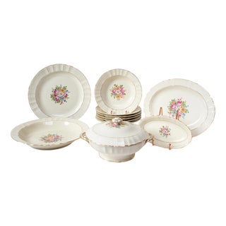 Bernardaud Limoges Porcelain Dinnerware Set with Flowers, 1950s, Set of 11 For Sale