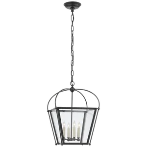 Chapman & Myers for Visual Comfort Signature Riverside Small Square Lantern in Bronze with Clear Glass