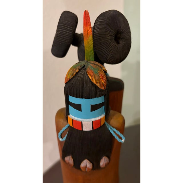 1980s Very Rare 13" Double Kachina Long-Haired Hopi Maiden by Randall Sahmie Hand Carved! For Sale - Image 11 of 16