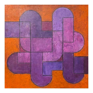 Contemporary Geometric Abstract Small Square Orange Violet by Stephen Cimini For Sale