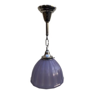 Vintage Moon Glass Shade With Polished Nickel Hanging Fixture For Sale