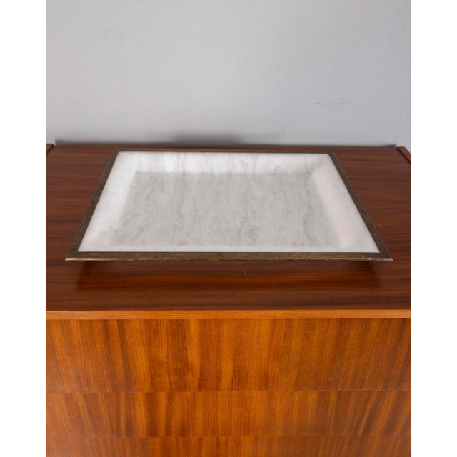 Tray with white acrylic base and gilded brass edges, Italian design, 1970s.