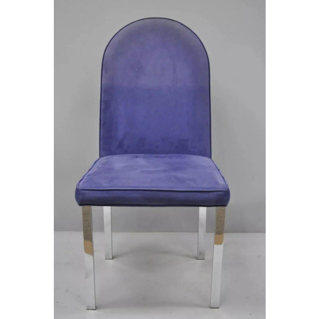 Mid-Century Modern Late 20th Century Mid Century Modern Chrome Flat Bar Dining Side Chair Attributed Tri Mark Designs For Sale - Image 3 of 10