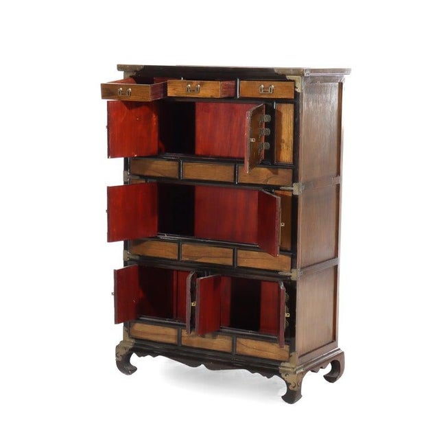 Antique Chinese Form Furniture Classics LTD Chinese Mahogany & Yew Credenza With Hinged Metal Hardware Signed C1920...