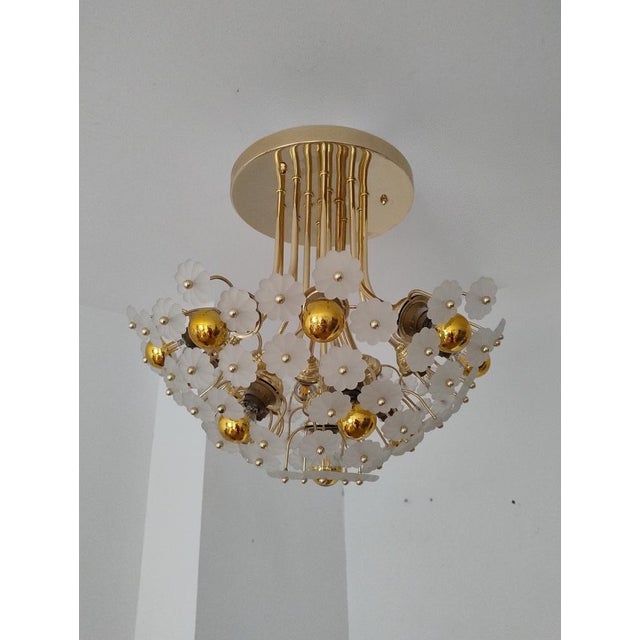 Italian Floral Brass Chandelier, 1970s For Sale - Image 18 of 18