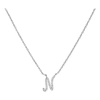 10K White Gold Diamond Accent "N" Initial Script Style Pendant Necklace For Sale