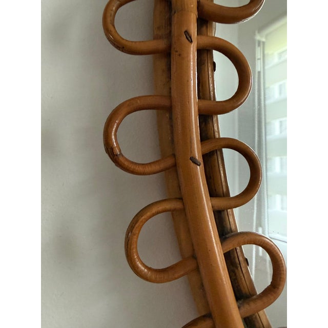 Vintage Oval Honey Rattan and Bamboo Wall Mirror, Italy, 1960s For Sale - Image 10 of 14