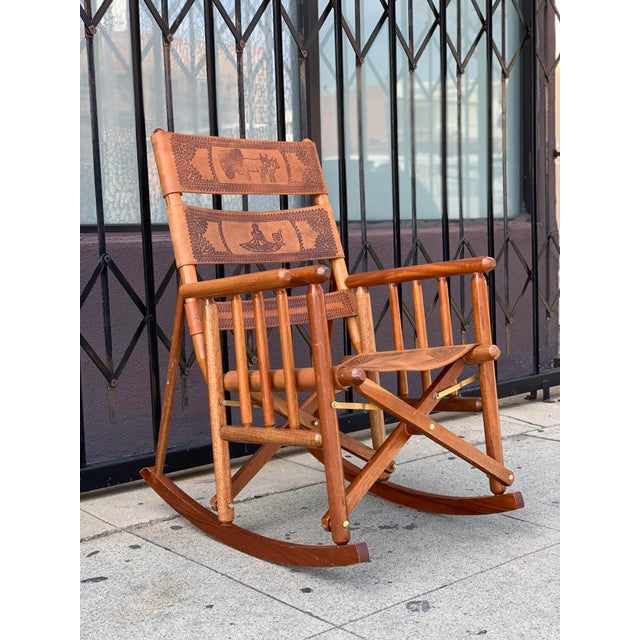 MidCentury Modern Costa Rican Leather Folding Rocking Chair Chairish