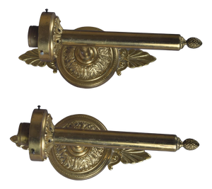 Brass Wall Sconces with Ornate Round Backplates and Pineapple Finials, 1950s, Set of 2
